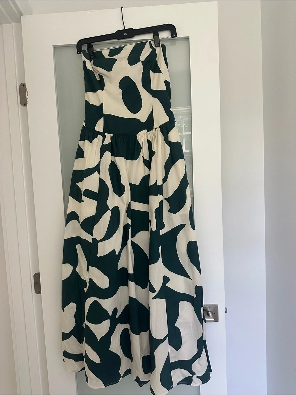 Abercrombie & Fitch Strapless Maxi Dress in Cream and Dark Green Abstract Print
